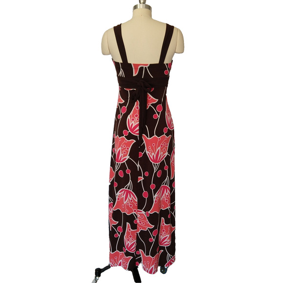 Vintage 90s Y2K B Smart Floral Maxi Dress Size 4 S Brown Pink Empire Sleeveless - Picture 7 of 8